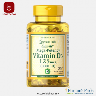 [Puritan's Pride] Vitamin D3 125 mcg (5000 IU), 200 Softgels