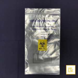 Biohazard Specimen Bag, Zip Lock, with Document Pouch, 150x253mm